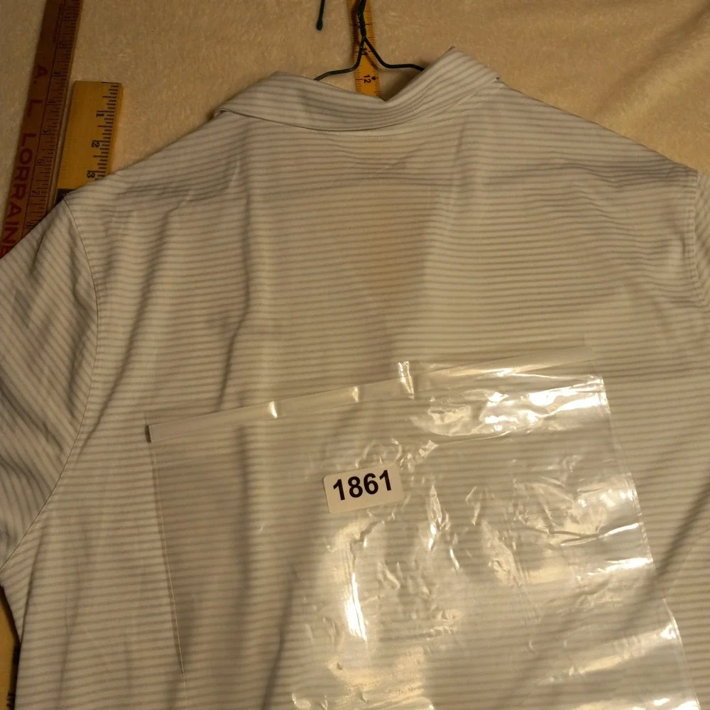 Nike Golf Dri-FIT UV Mens Large Striped Polo Shirt White Light Gray Short Sleeve